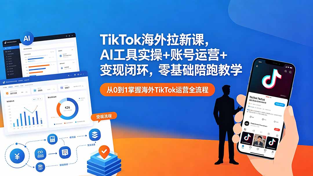 TikTok海外拉新课,AI工具实操+账号运营+变现闭环,零基础陪跑教学-优优云网创