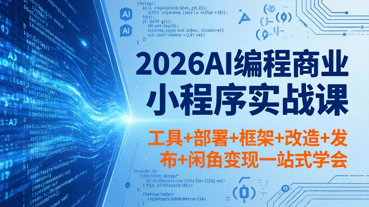 2026AI编程商业小程序实战课,工具+部署+框架+改造+发布+闲鱼变现一站式学会-优优云网创