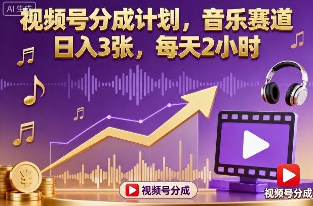 视频号分成计划，音乐赛道，日入3张，每天2小时-优优云网创