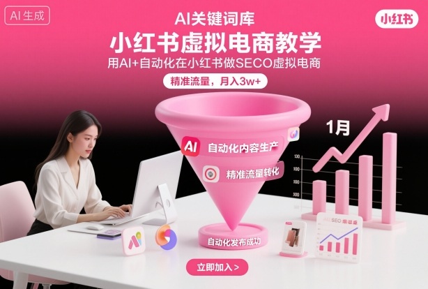 小红书虚拟电商项目,用AI+自动化在小红书做SEO虚拟电商,精准流量,月入3w+-优优云网创