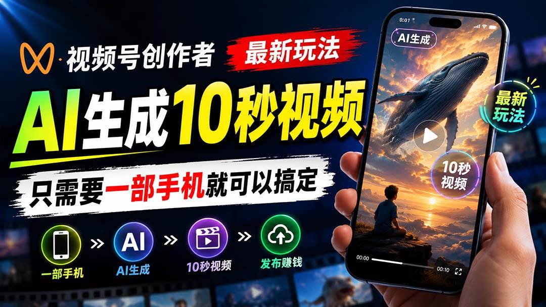 (20136期)视频号创作者最新玩法,AI生成10秒视频,只需要一部手机就可以搞定-思丰网赚