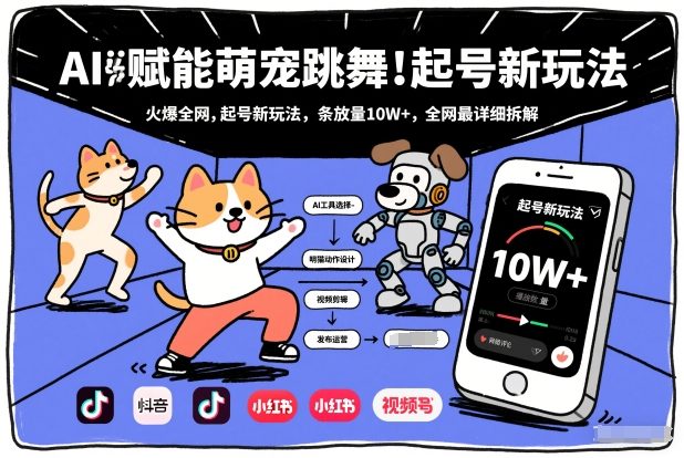 AI赋能萌宠跳舞,火爆全网,起号新玩法,条条播放量10W+,全网最详细拆解-优优云网创