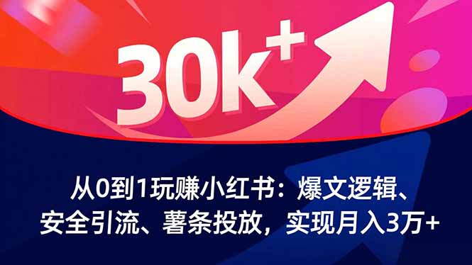 从0到1玩赚小红书：爆文逻辑、安全引流、薯条投放，实现月入3万+-优优云网创
