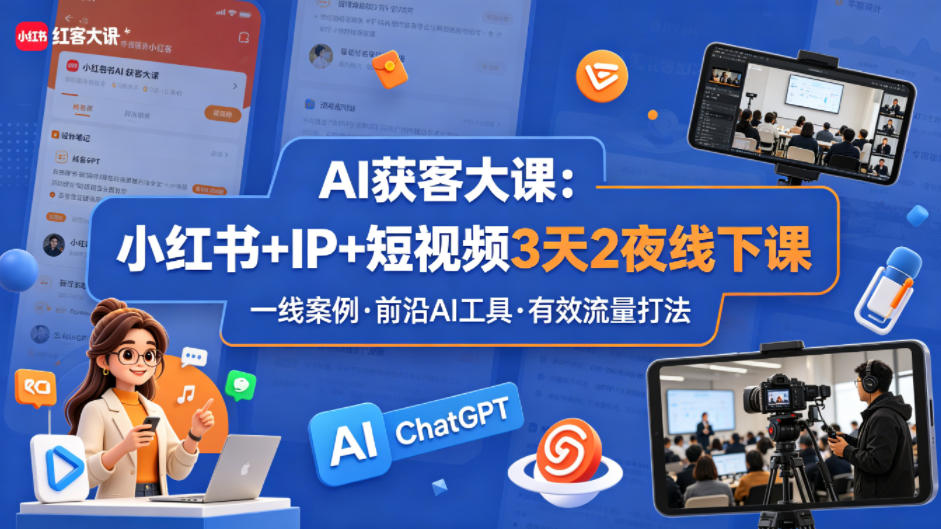 AI获客大课小红书+IP+短视频3天2夜线下课，用最真实的一线案例，最前沿的AI工具，最有效的流量打法-优优云网创