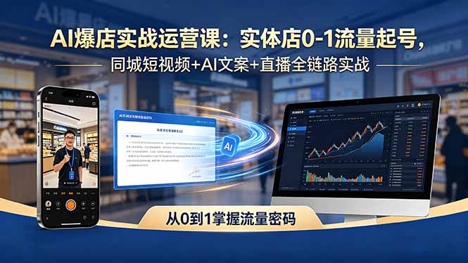 AI爆店实战运营课:实体店0-1流量起号,同城短视频+AI文案+直播全链路实战-优优云网创