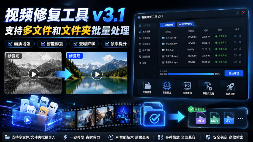 视频修复工具v3.1,支持多文件和文件夹批量处理-思丰网赚