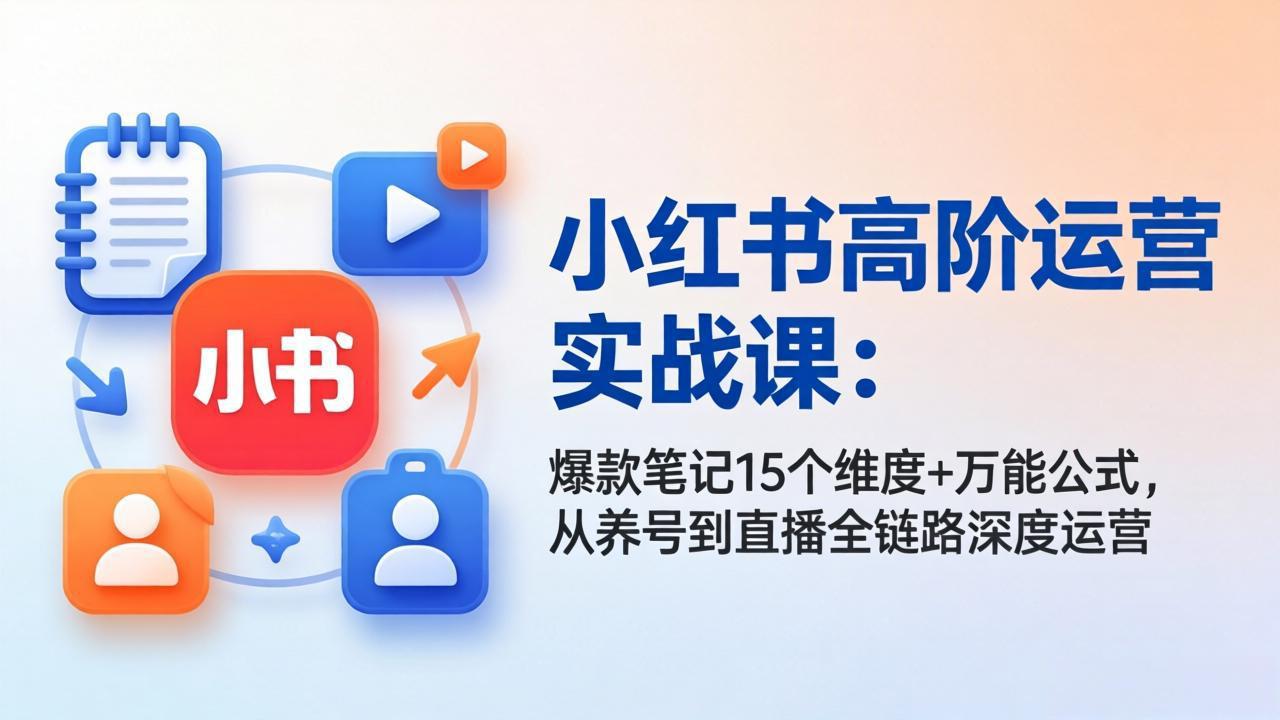 小红书高阶运营实战课:爆款笔记15个维度+万能公式,从养号到直播全链路深度运营-优优云网创