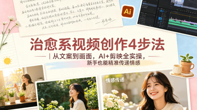 治愈系视频创作4步法｜从文案到画面，AI+剪映全实操，新手也能精准传递情感-优优云网创