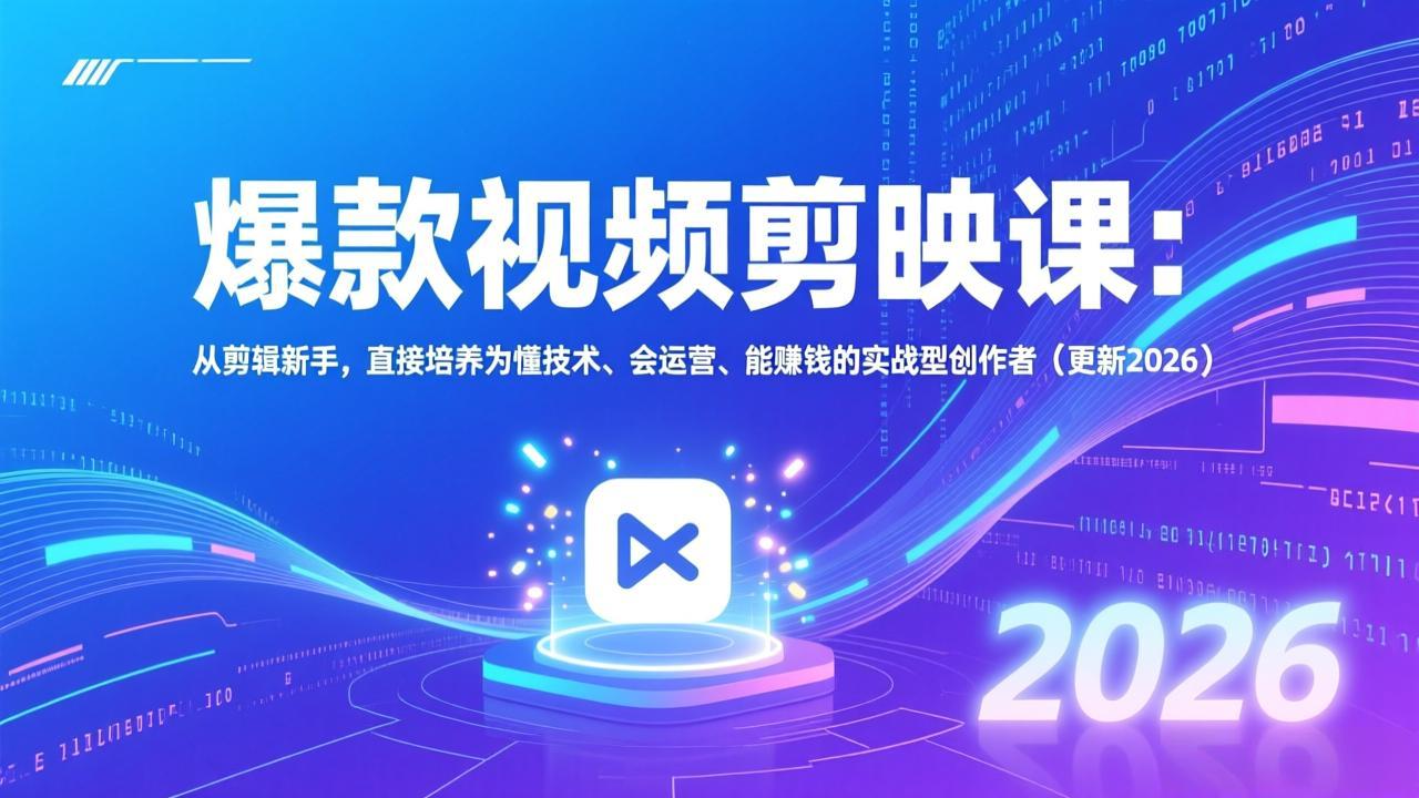 爆款视频剪映课:从剪辑新手,直接培养为懂技术、会运营、能赚钱的实战型创作者(更新2026-优优云网创