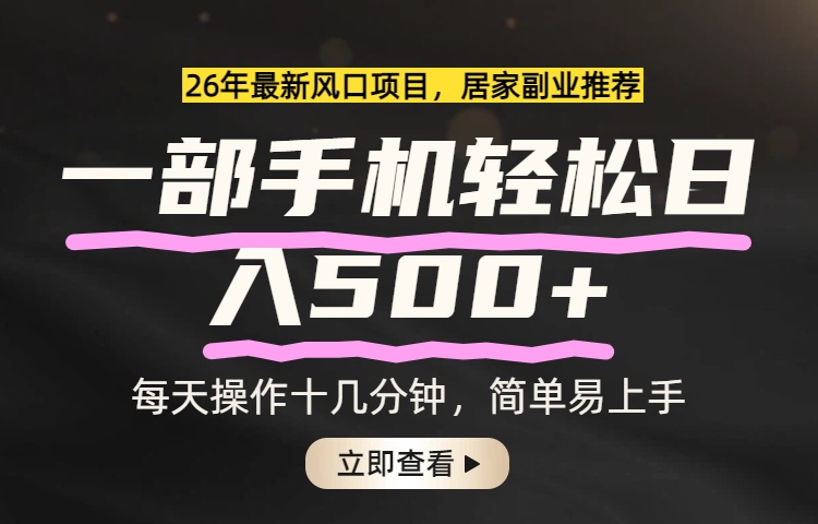 26年居家副业首选,一部手机轻松日入500+,长期稳定可做-优优云网创