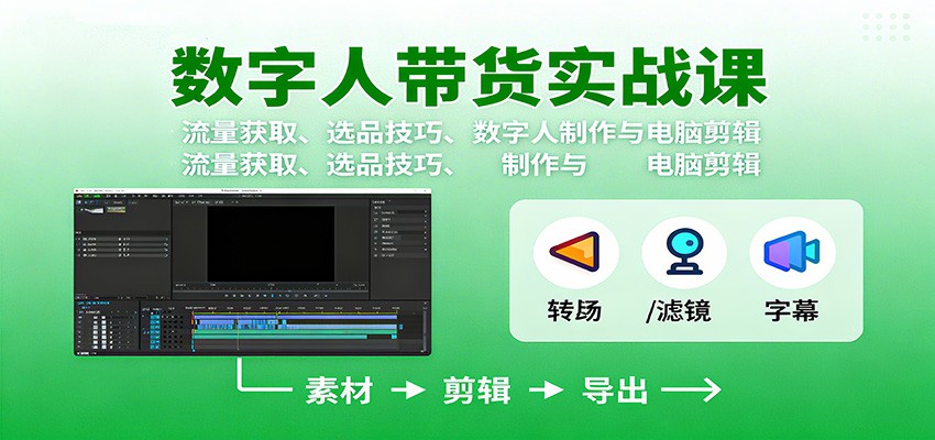 数字人变现实战课:流量获取、选品技巧、数字人制作与电脑剪辑-优优云网创
