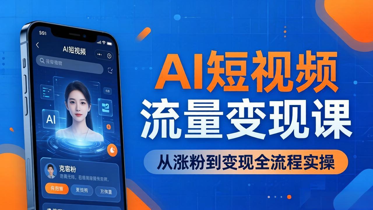 AI短视频流量变现课:一部手机玩转数字人克隆+爆款制作,从涨粉到变现全流程实操-优优云网创