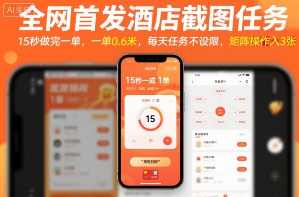 全网首发酒店截图任务,15秒做完一单,一单0.6米,每天任务不设限,矩阵操作日入3张【揭秘】-优优云网创