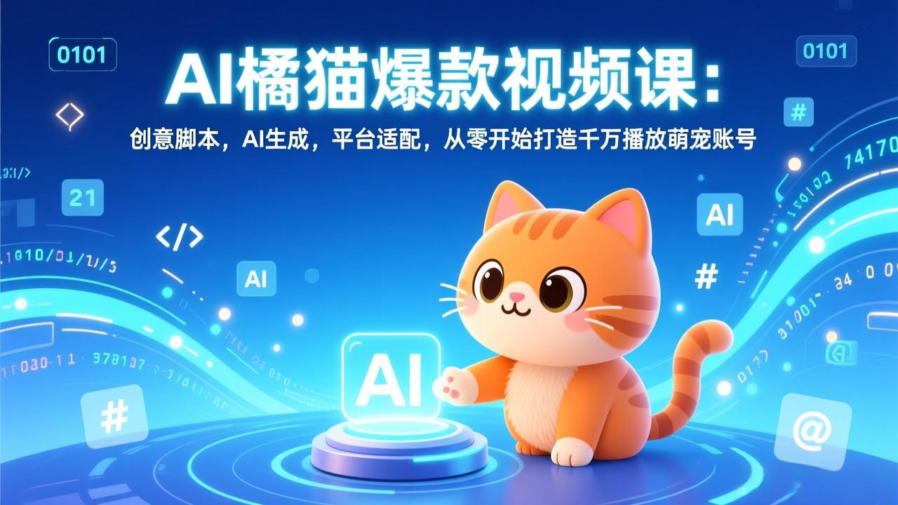AI橘猫爆款视频课:创意脚本,AI生成,平台适配,从零开始打造千万播放萌宠账号-优优云网创