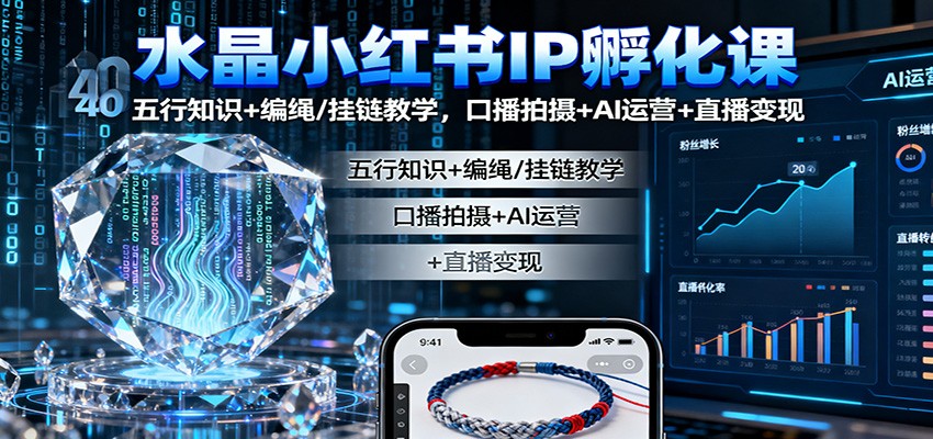 水晶小红书IP孵化课：五行知识+编绳/挂链教学，口播拍摄+AI运营+直播变现-优优云网创