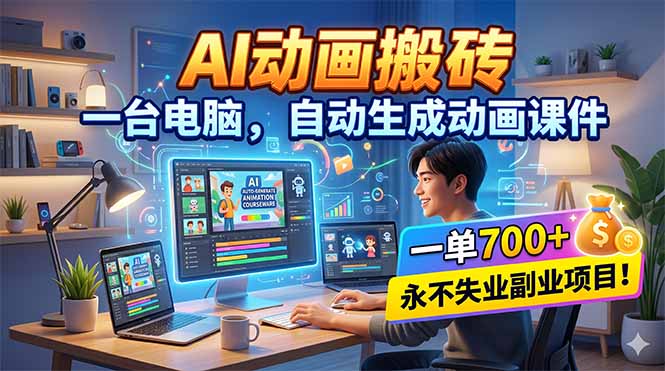 AI动画搬砖,一台电脑,自动生成动画课件,一单800+ 永不失业副业项目!-优优云网创