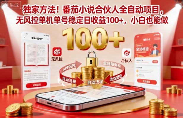 独家方法!番茄小说合伙人全自动挂G项目,无风控单机单号稳定日收益100+,小白也能做【揭秘】-优优云网创