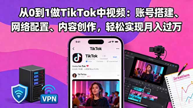 从0到1做TikTok中视频：账号搭建、网络配置、内容创作，轻松实现月入过万-优优云网创