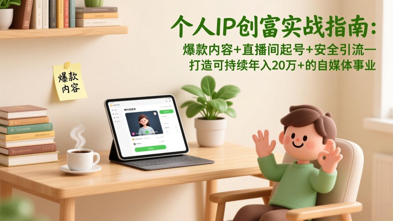个人IP创富实战指南:爆款内容+直播间起号+安全引流,打造可持续年入20万+的自媒体事业-优优云网创