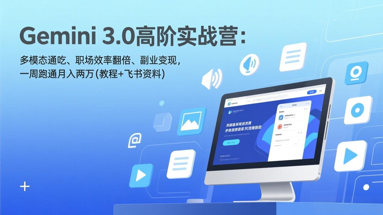 Gemini 3.0高阶实战营:多模态通吃、职场效率翻倍、副业变现,一周跑通月入两万(教程+飞书资料-优优云网创