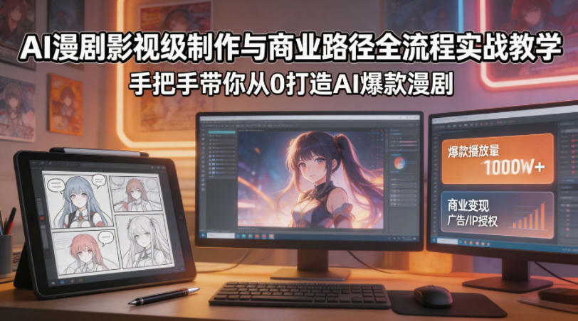 AI漫剧影视级制作与商业路径全流程实战教学,手带你从0打造AI爆款漫剧