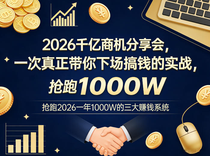 2026千亿商机分享会,一次真正带你下场搞钱的实战,抢跑2026一年1000W的三大賺钱系统-优优云网创