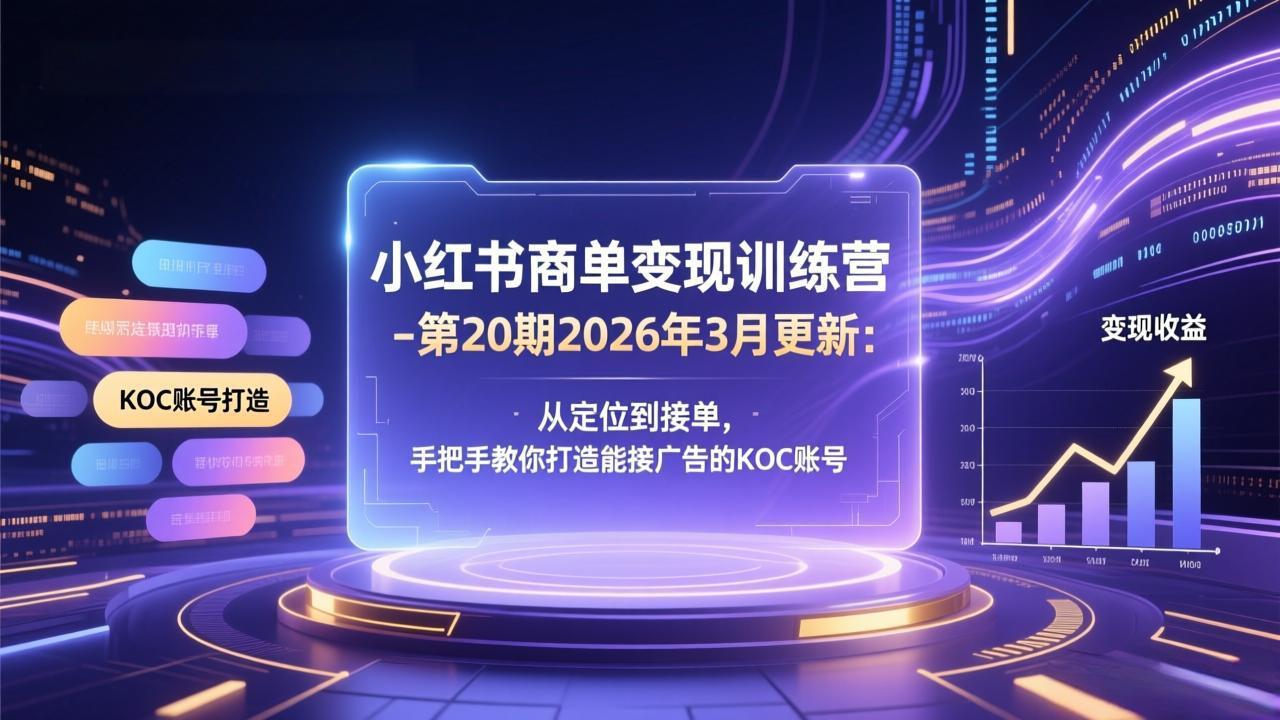 小红书商单变现训练营-第20期26年3月更新:从定位到接单,手把手教你打造能接广告的KOC账号-优优云网创