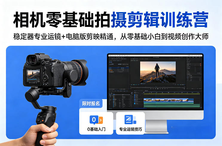 相机零基础拍摄剪辑训练营:稳定器专业运镜+电脑版剪映精通,从零基础小白到视频创作大师-优优云网创