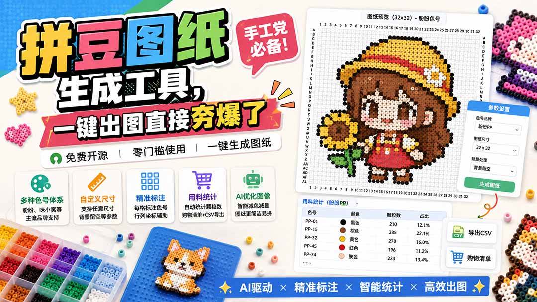 (20084期)拼豆图纸生成工具,手工党必备!一键出图直接夯爆了-思丰网赚