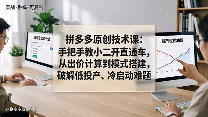 拼多多原创技术课:手把手教小二开直通车,从出价计算到模式搭建,破解低投产、冷启动难题-优优云网创