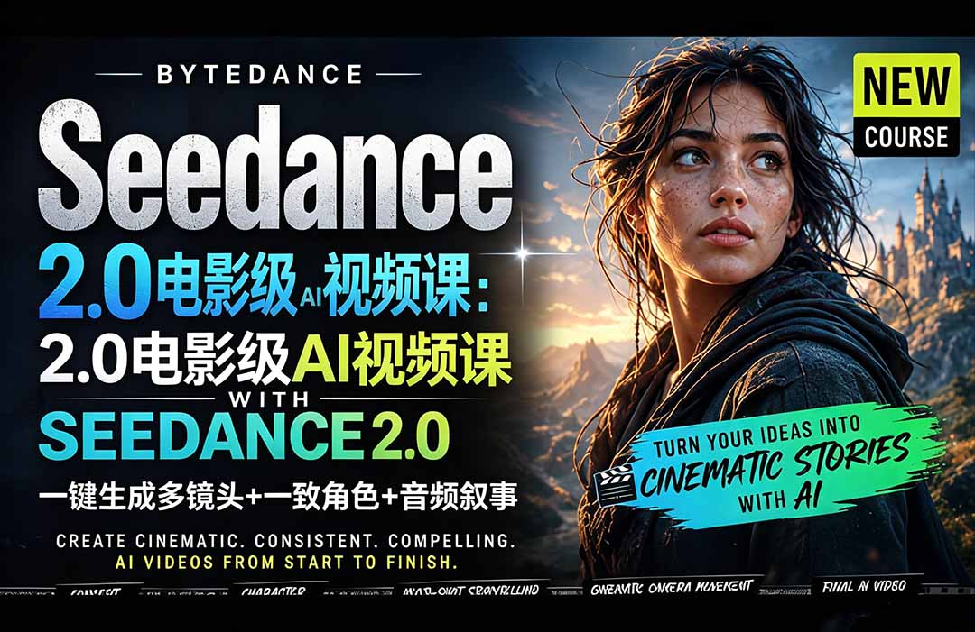 Seedance 2.0电影级AI视频课:一键生成多镜头+一致角色+音频叙事-优优云网创