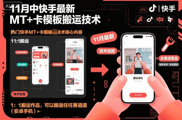 11月中快手最新MT+卡模板搬运技术,1:1搬运作品,可以搬运任何赛道(安卓手机)-优优云网创