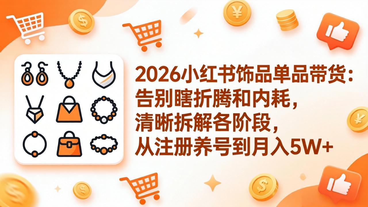 2026小红书饰品单品带货:告别瞎折腾和内耗,清晰拆解各阶段,从注册养号到月入5W+-优优云网创