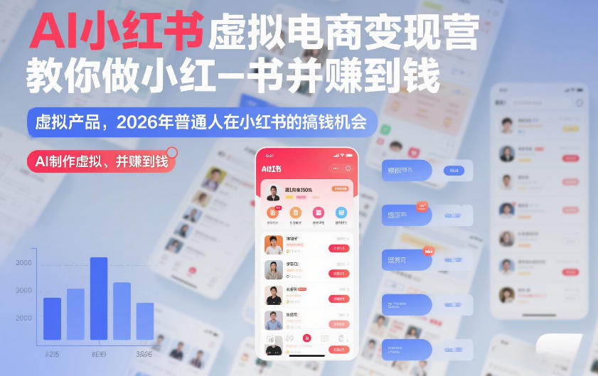 AI小红书虚拟电商变现营,教你做小红书并賺到钱,虚拟产品,2026年普通人在小红书的搞钱机会(完结)-优优云网创