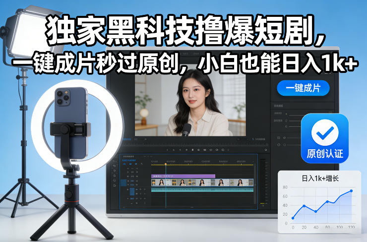 独家黑科技撸爆短剧,一键成片秒过原创,小白也能日入1k+【揭秘】-优优云网创
