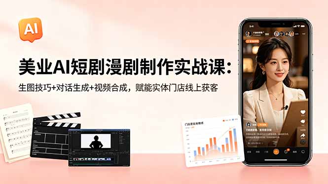 美业AI短剧漫剧制作实战课：生图技巧+对话生成+视频合成，赋能实体门店线上获客-优优云网创