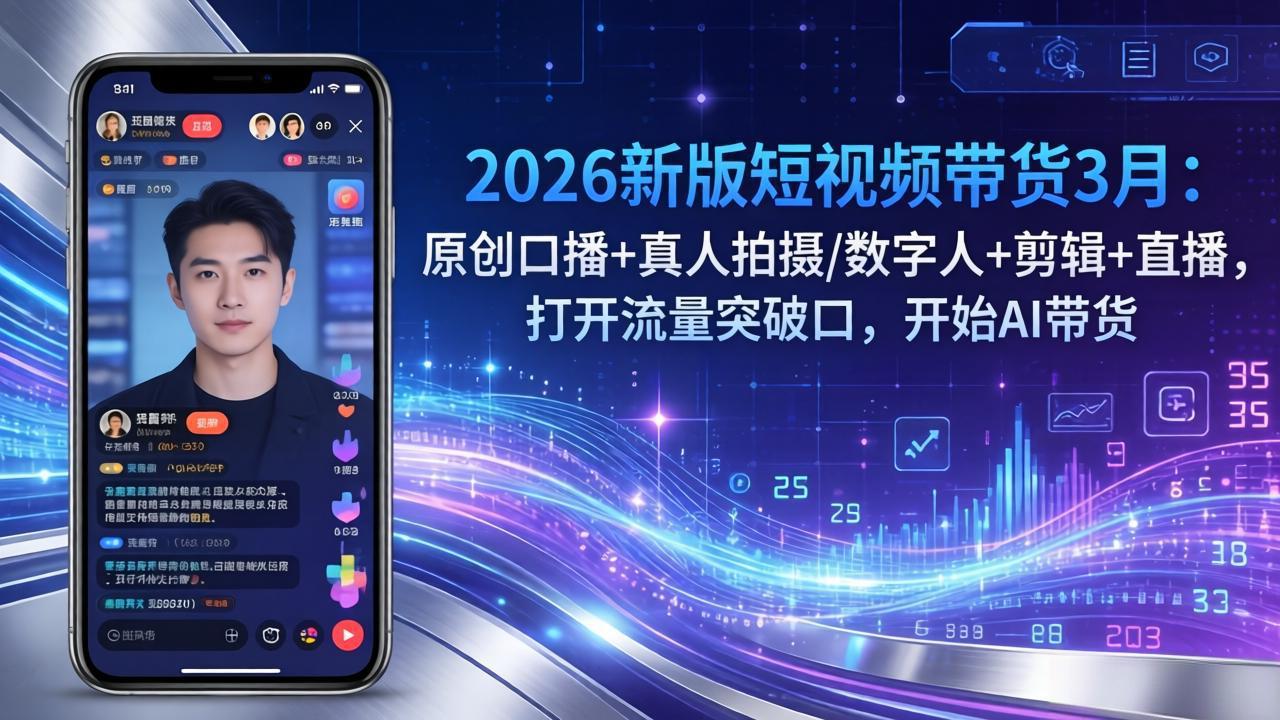 2026新版短视频带货3月:原创口播+真人拍摄/数字人+剪辑+直播,打开流量突破口,开始AI带货-优优云网创
