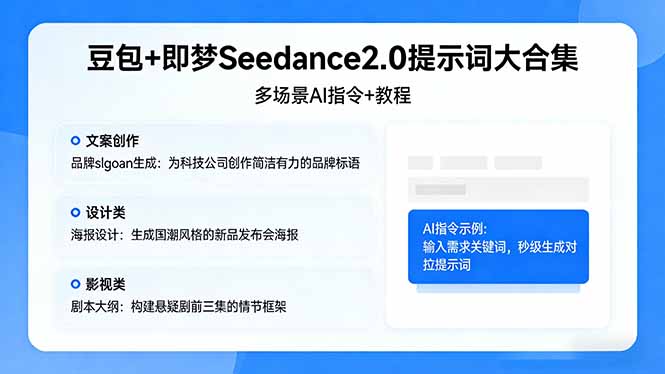 豆包+即梦Seedance2.0提示词大合集:多场景AI指令+教程,解锁文案、设计、影视高效创作-优优云网创