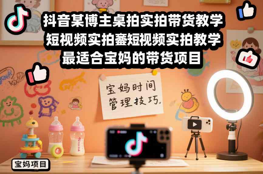 抖音某博主桌拍实拍带货教学,短视频实拍教学,最适合宝妈的带货项目-优优云网创