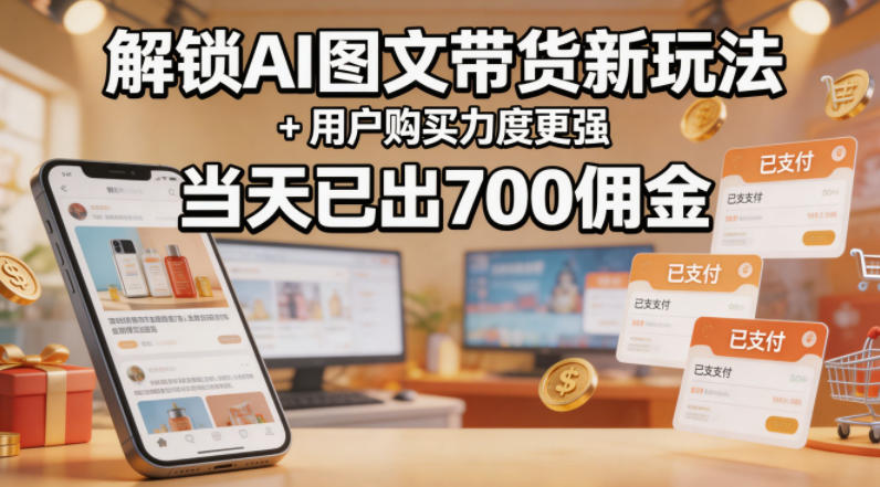 解锁ai图文带货新玩法+用户购买力度更强，当天已出700佣金，详细拆解-优优云网创