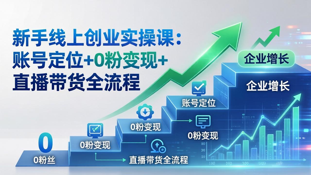 新手线上创业实操课:账号定位+0粉变现+直播带货全流程,企业用户增长一步到位-优优云网创