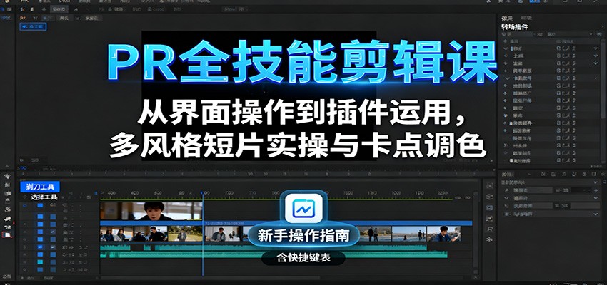 PR全技能剪辑课：从界面操作到插件运用，多风格短片实操与卡点调色-优优云网创