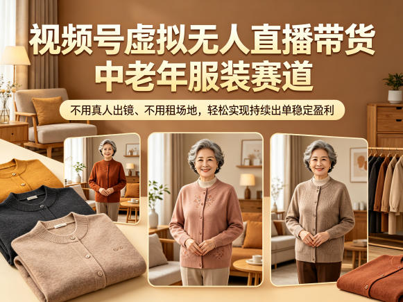 视频号虚拟无人直播带货中老年服装赛道，不用真人出镜、不用租场地，轻松实现持续出单稳定盈利-优优云网创