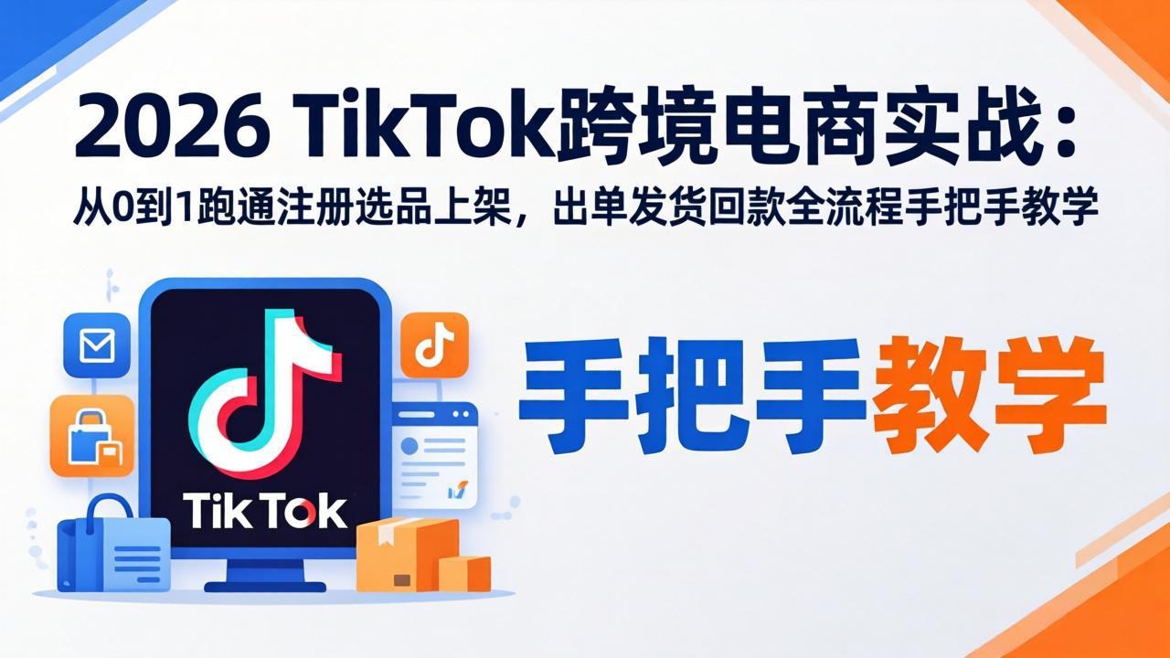 2026TikTok跨境电商实战:从0到1跑通注册选品上架,出单发货回款全流程手把手教学-优优云网创