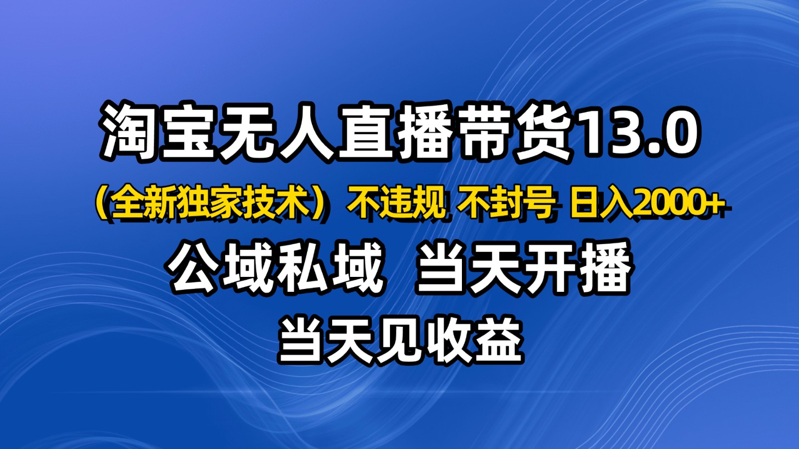 淘宝无人直播13.0,公域私域技术,不封号,不违规 布局下半年旺季赛道,日入2000+-优优云网创