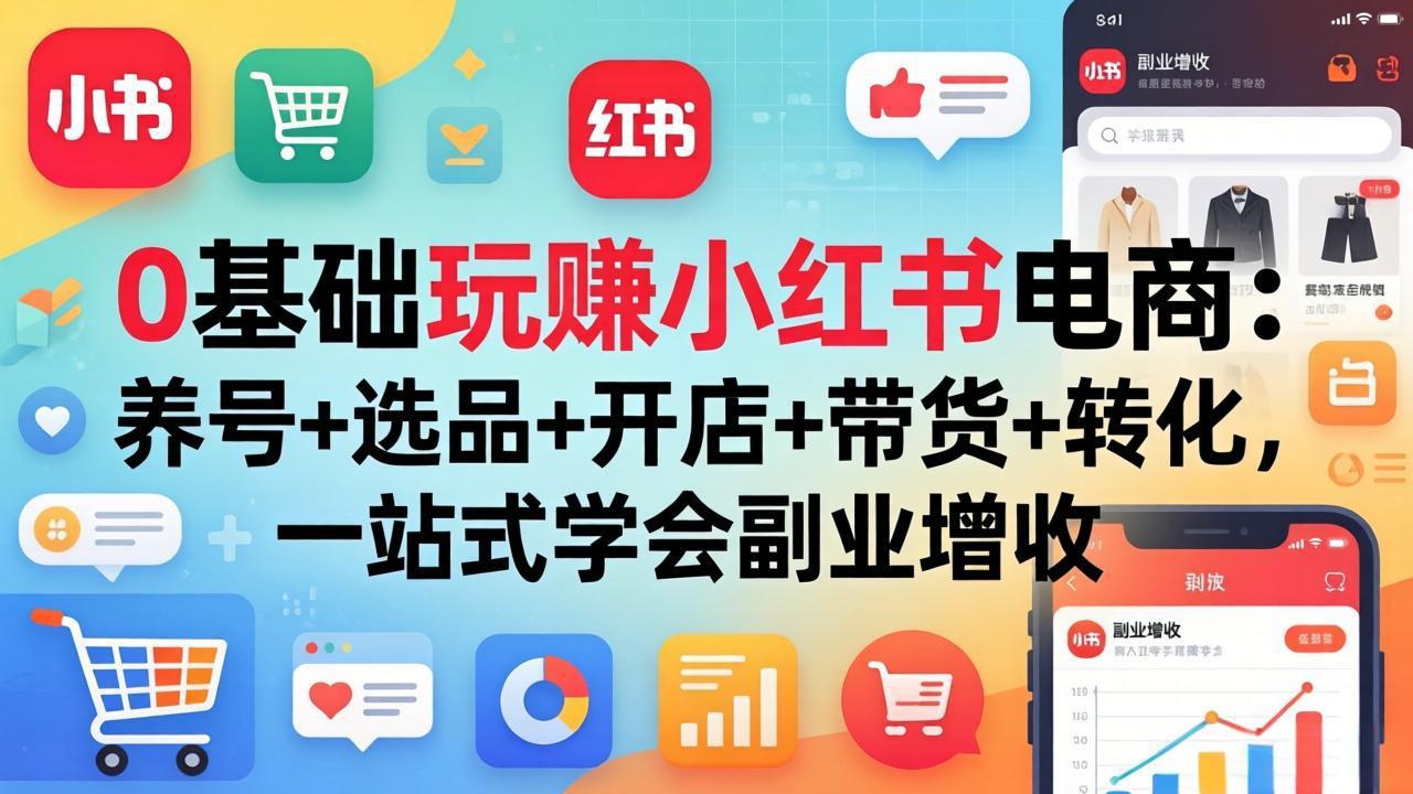 0基础玩赚小红书电商:养号+选品+开店+带货+转化,一站式学会副业增收-优优云网创