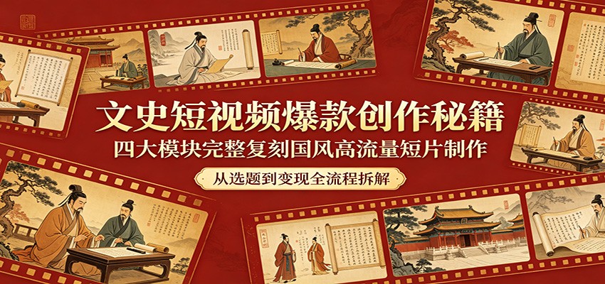 文史短视频爆款创作秘籍：四大模块完整复刻国风高流量短片制作-优优云网创