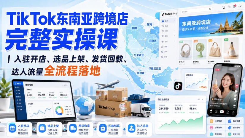 TikTok东南亚跨境店完整实操课|入驻开店、选品上架、发货回款、达人流量全流程落地-思丰网赚