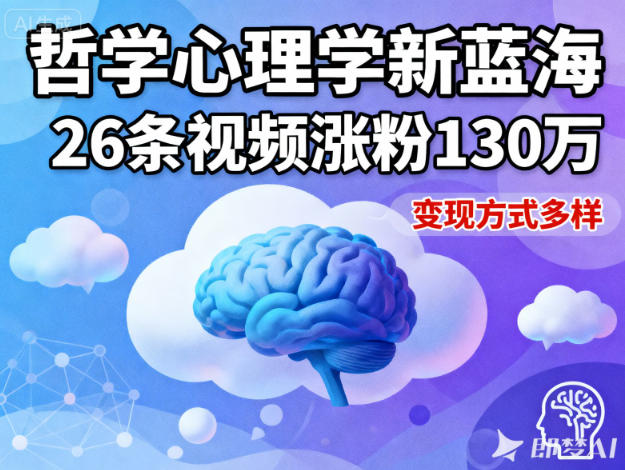 短视频新蓝海,哲学心理学赛道,26条视频涨粉130W,变现方式多样-优优云网创