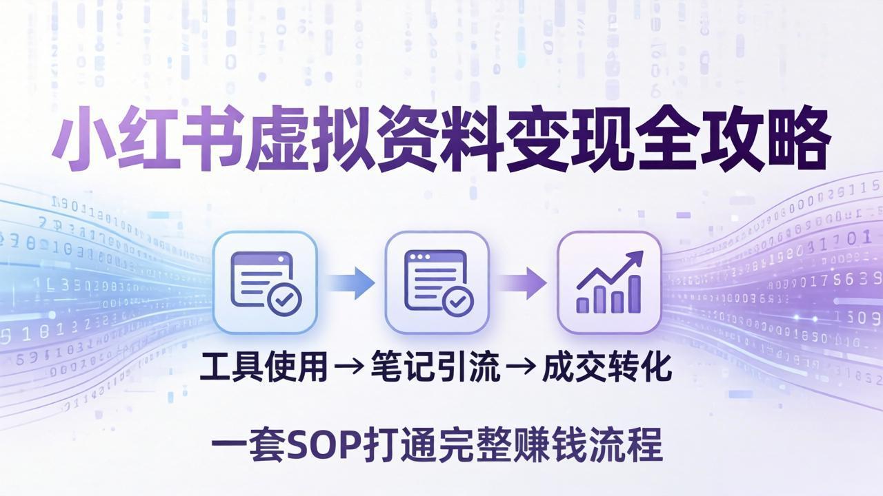 小红书虚拟资料变现全攻略:从工具使用到笔记引流成交,一套 SOP 打通完整赚钱流程-优优云网创